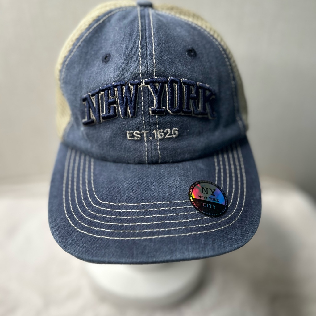 JM8 Snapback Adjustable New York Hat Cap Blue Beige New With Tags